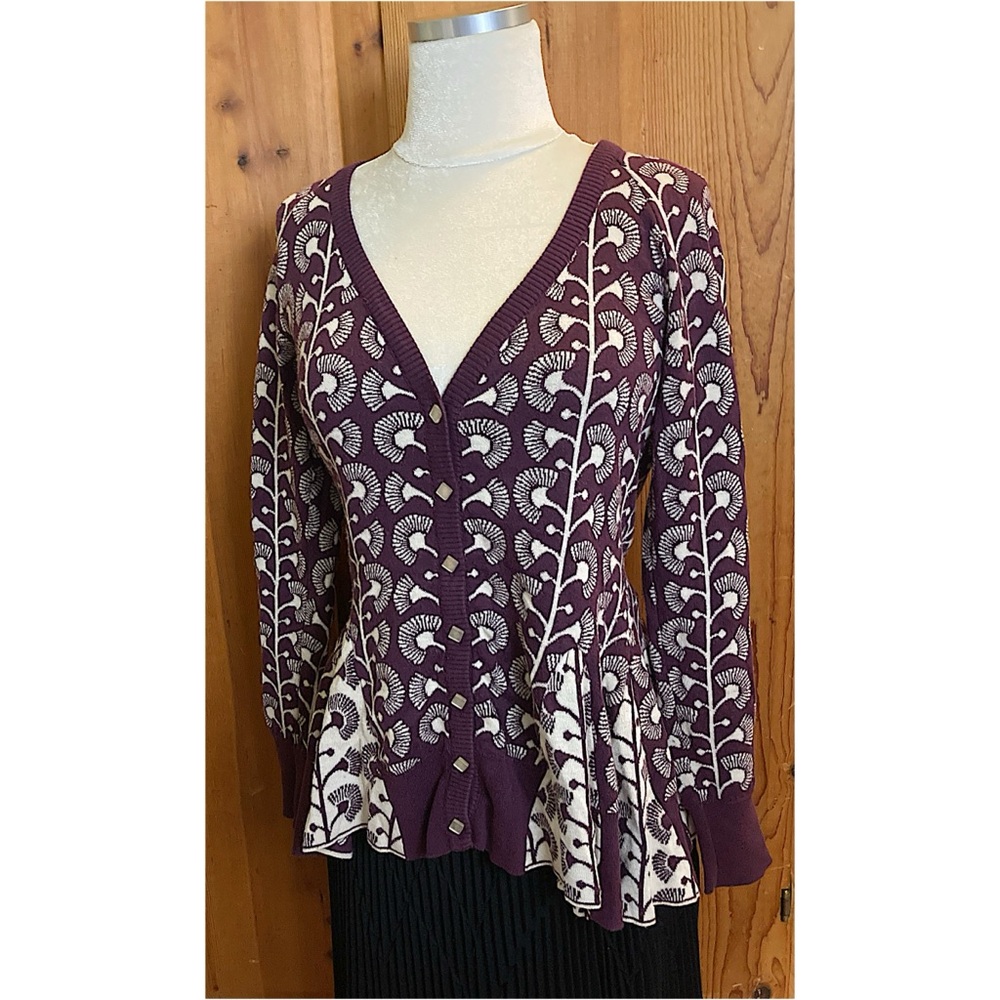 Anthropologie HWR Monogram Climbing Marigolds Cardigan
